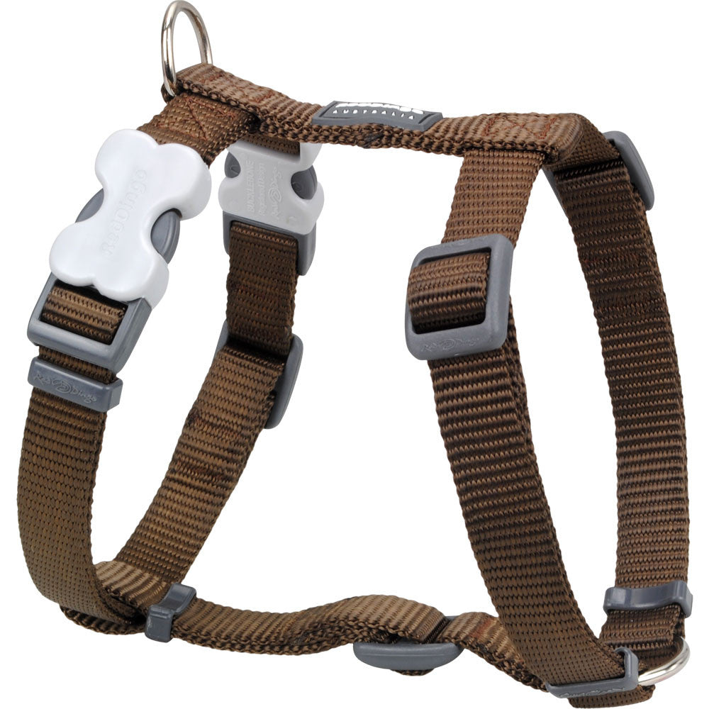 Red Dingo classic dog harness in brown with gray buckles and adjustable straps