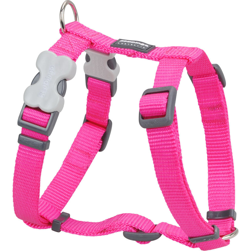 Red Dingo hot pink classic dog harness with adjustable straps and gray buckles, front view