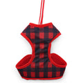 Red plaid soft dog step-in harness with front openings and adjustable straps