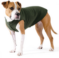 Hunter green stretch fleece dog coat with front leg cutouts and wrap design