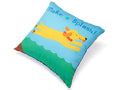 Accent pillow cover, light blue with 'make a splash' text and duck beach print