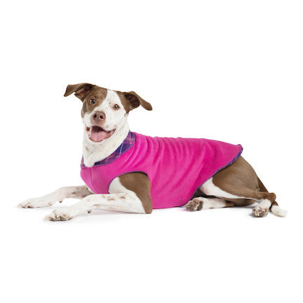 Fuchsia fleece dog pullover sweater with crew neck and hem detail