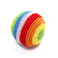 Crocheted rainbow striped dog toy ball, round with spiral rows