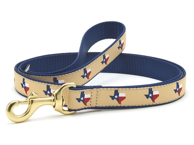 Navy dog leash with patriotic star pattern and brass metal clip