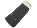Dark grey wool dog coat with cream sherpa collar and two-button front