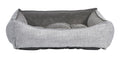 Gray scoop-style dog bed with cushioned inner pad and raised side bolsters