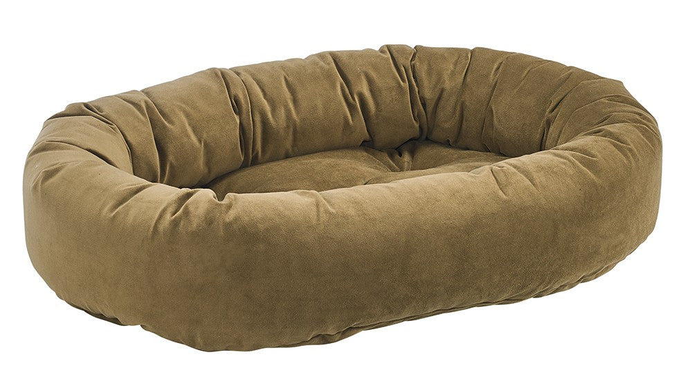 Olive microvelvet donut dog bed with cushioned ring bolster