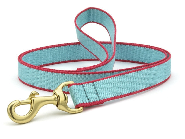 Aqua and coral dog collar with matching leash and gold hook clasp