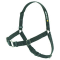 Dark green no-pull dog harness with front chest straps and adjustable fit