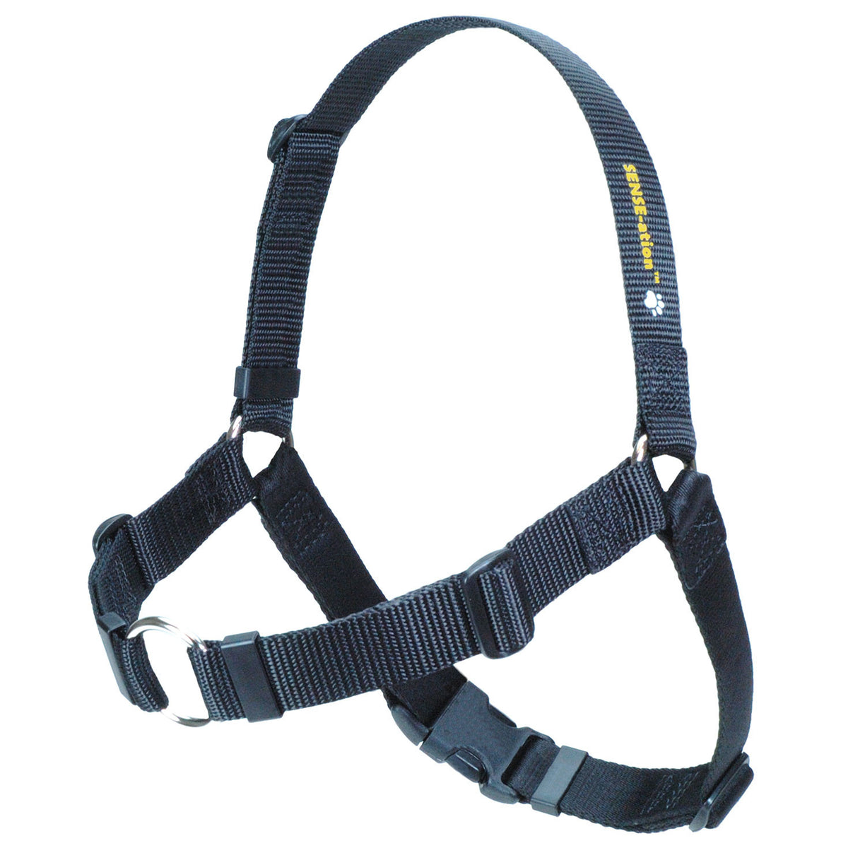 Dark blue dog harness with adjustable neck and chest straps