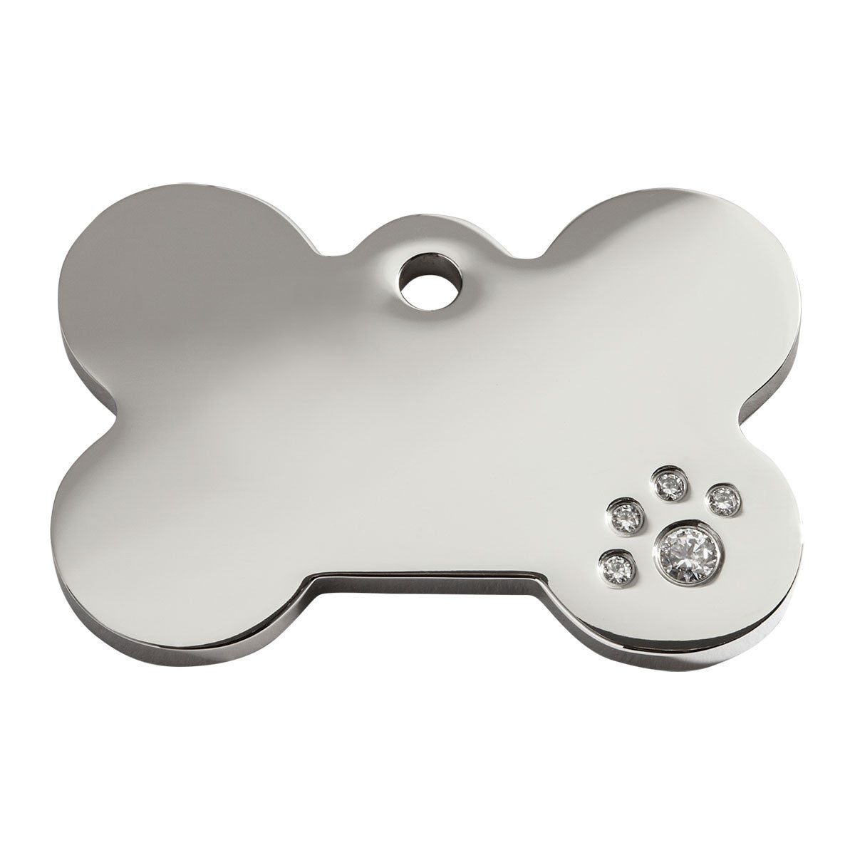 Red Dingo stainless steel bone dog tag with clear zirconia flower and hole