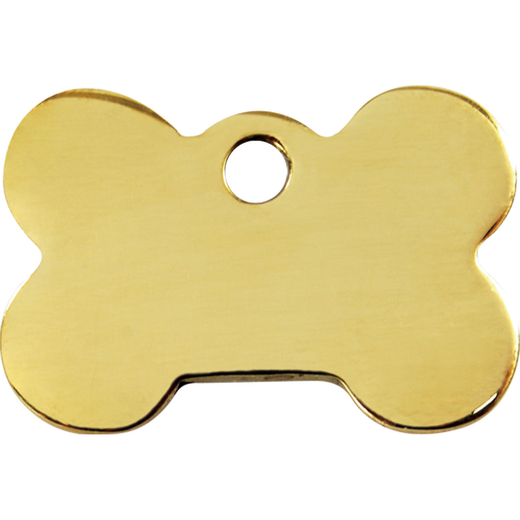 Brass bone-shaped dog ID tag with round hanging hole