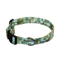 Palm leaf print dog collar with black buckle and metal D-ring