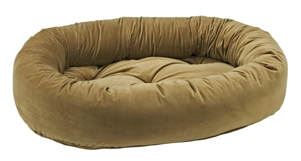 Toffee donut dog bed with plush cushioned bolster and inner pad