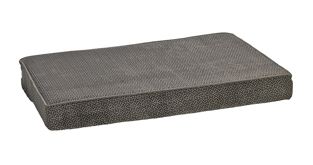 Isotonic memory foam dog mattress in pewter gray fabric with raised bolster edges