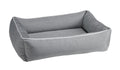 Urban Lounger dog bed in heather gray, rectangular with low bolster sides and padded cushion