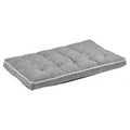 Luxury crate mattress pad with gray quilted top and white fabric piping