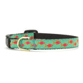 Turquoise cat collar with tropical fish pattern and metal buckle