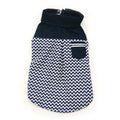 Navy dog shirt with white chevron pattern, high collar, and small chest pocket.