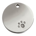 Round stainless steel dog tag with top hole and sparkling zirconia detail