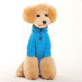 Blue cable-knit dog sweater with buttoned front and cozy collar