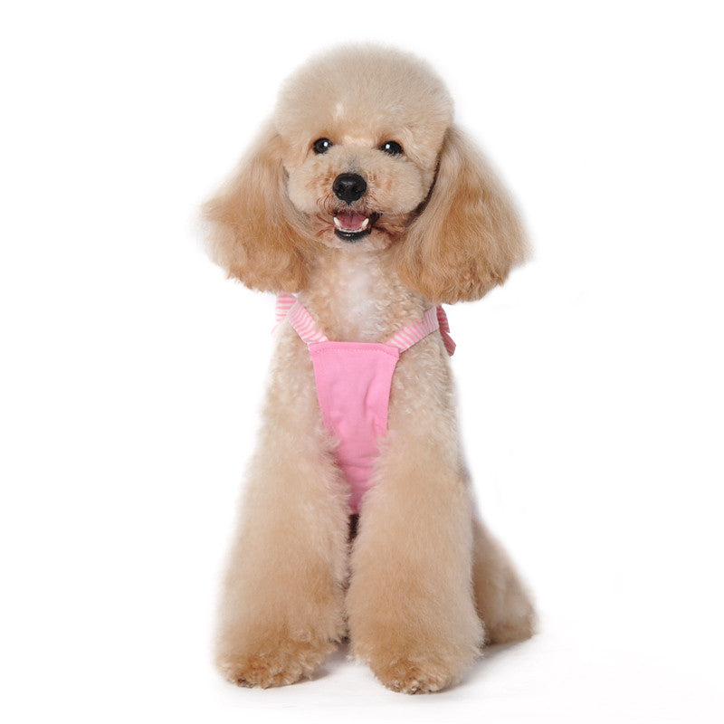 Pink dog tank with eyelet pattern, bow accents, and ruffled collar