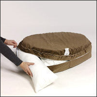 Granite Microvelvet donut dog bed, taupe round bolstered cushion