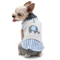 Light gray dog tank shirt with blue striped trim and elephant applique