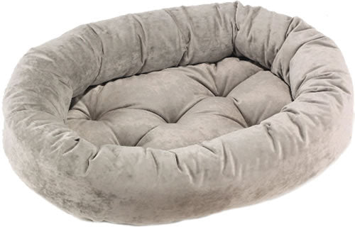 Granite Microvelvet donut dog bed, gray round nest with padded inner cushion