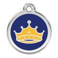 Stainless steel dog ID tag with blue enamel crown design
