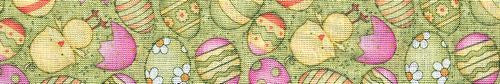 Close-up fabric of green spring Easter eggs pattern for dog collar