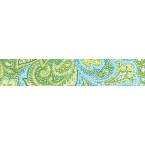 Close-up of teal and green paisley dog collar fabric pattern