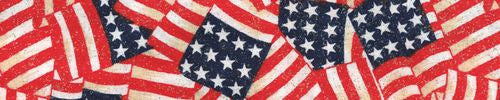 Close-up of patriotic waving-flags fabric in red, white, blue stars and stripes