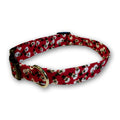 Red dog collar with mini snowman print and metal buckle ring