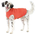 Paprika red stretch fleece dog coat with elastic leg openings