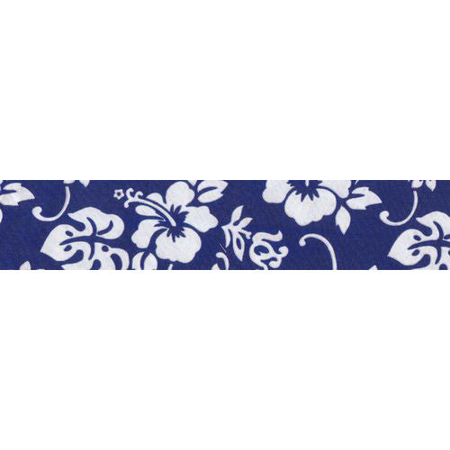 Navy blue fabric dog collar with white floral and leaf pattern