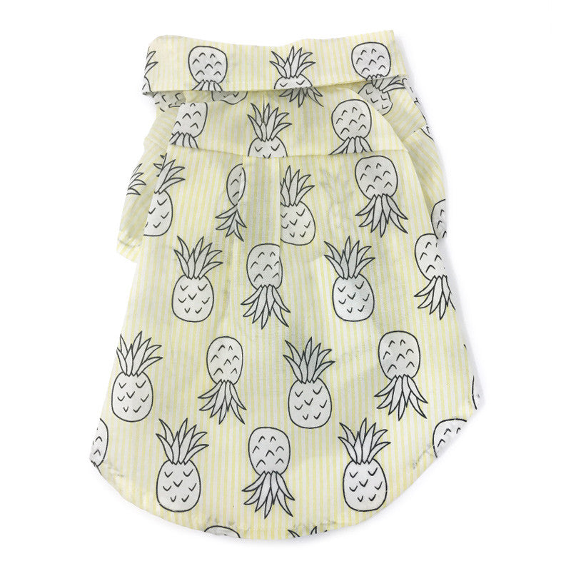Yellow pineapple-print dog shirt with short sleeves and round neckline