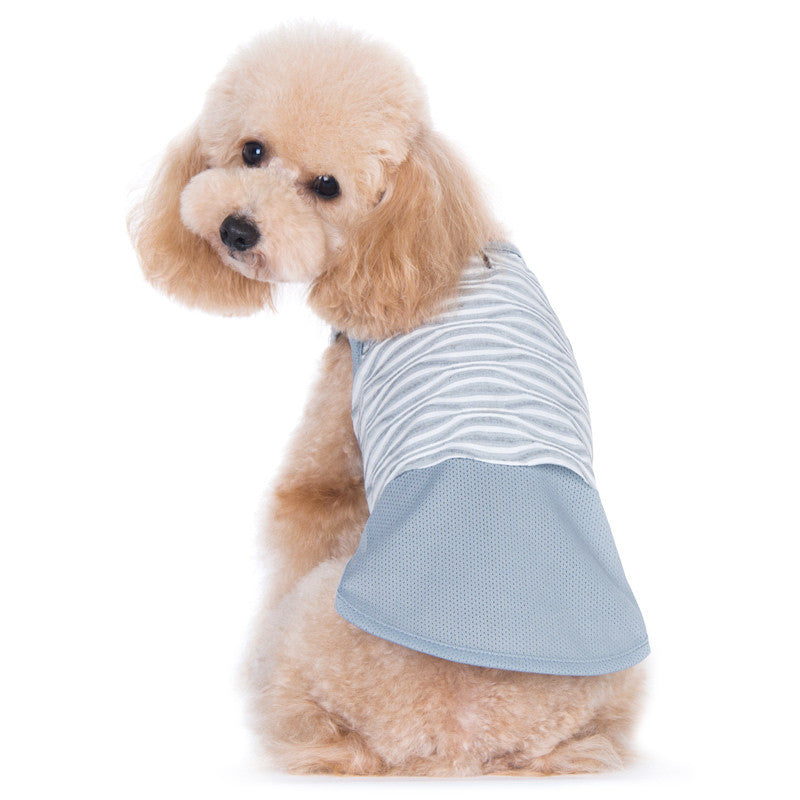 Dog geometric tank top in light blue with wavy stripes and mesh-like lower panel