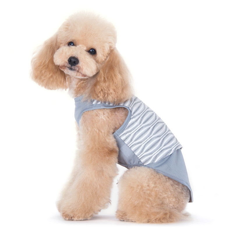 Dog tank top light blue with wavy stripe pattern and open back cutout