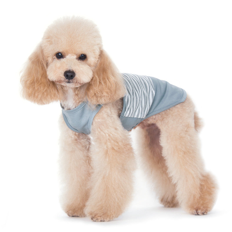 Dog sleeveless tank top light blue with wavy stripes and mesh fabric