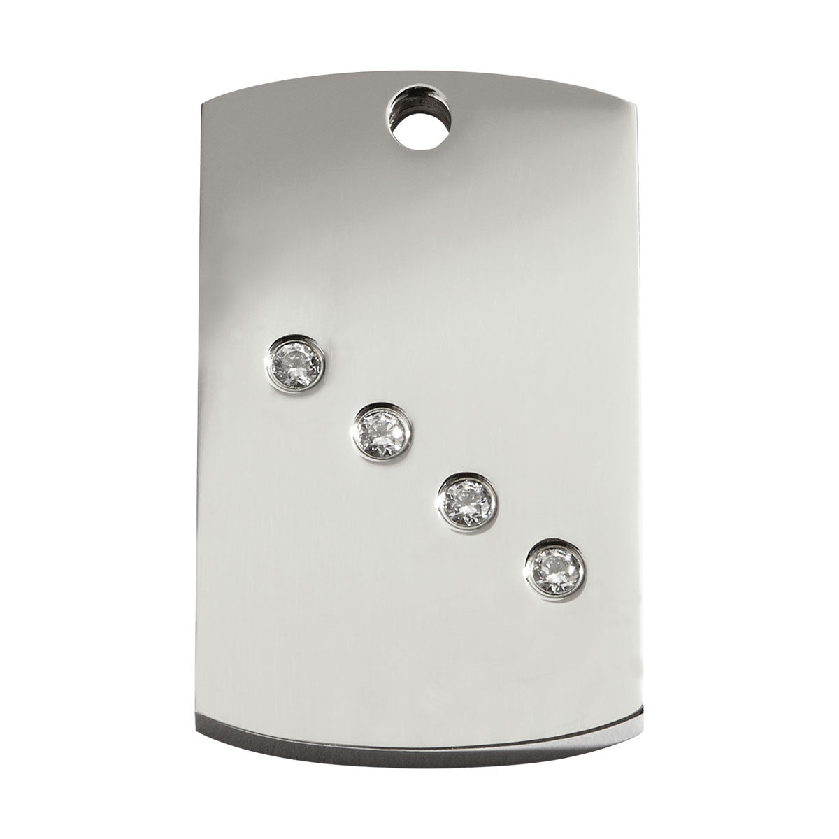 Red Dingo stainless rectangular dog tag with 4 round crystal zirconia
