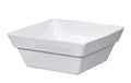 White ceramic dog bowl with square shape and shallow rim