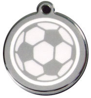 Soccer ball enamel design dog ID tag in silver stainless steel with round top hole