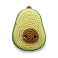 Crochet avocado dog toy with squeaker, light green knit with brown smile face