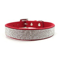 Red rhinestone dog collar with metal buckle and D-ring, wide sparkling band