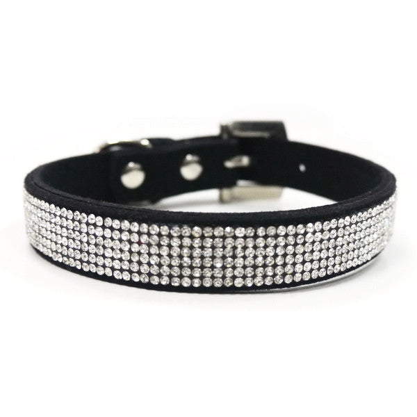 Black bling dog collar with full rhinestone strap and metal buckle