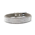 Gray rhinestone dog collar with dark buckle and full sparkly band