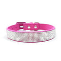 Fuchsia dog collar with wide rhinestone crystal band and adjustable buckle