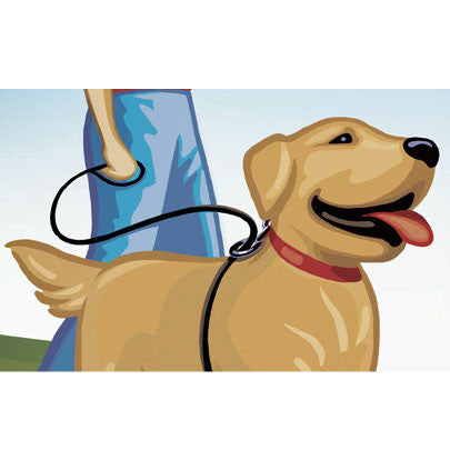 Dog training leash with black strap and metal clasp, cartoon-style illustration